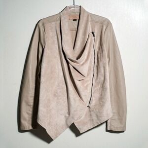 BLANKNYC Beige Vegan Leather Suede Drape Moto Jacket Plus Size L 0X Chic
